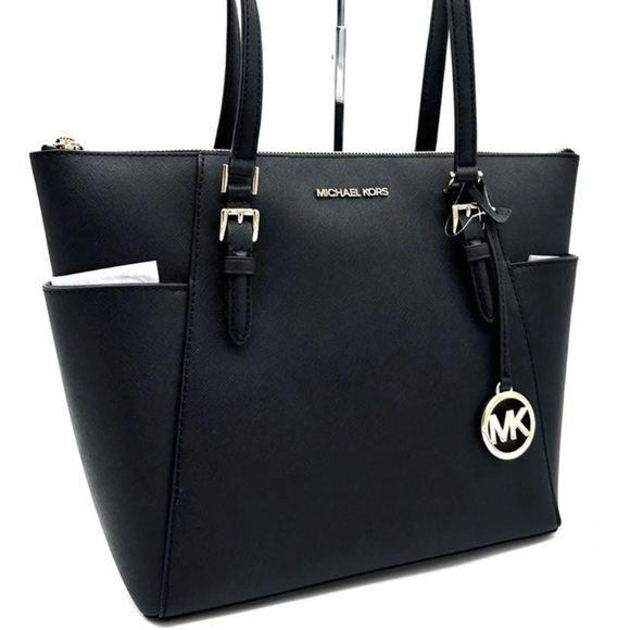 Michael Kors Large Charlotte Tote Bag Leather Black - Picture 1 of 12